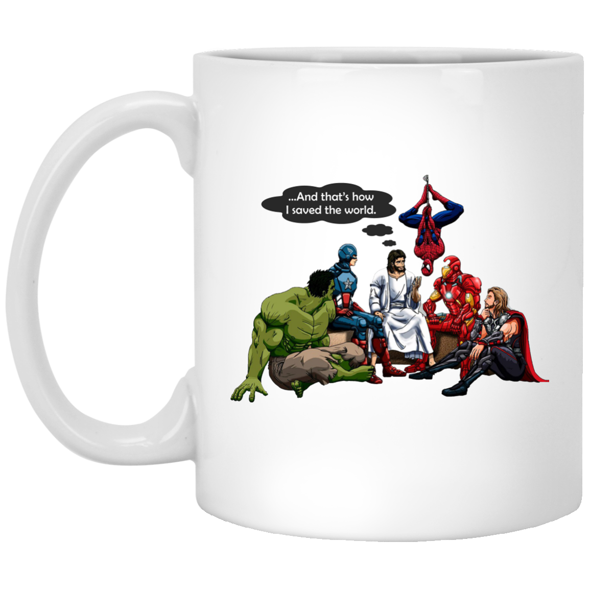 Jesus and superheroes mugs