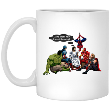 Jesus and superheroes mugs